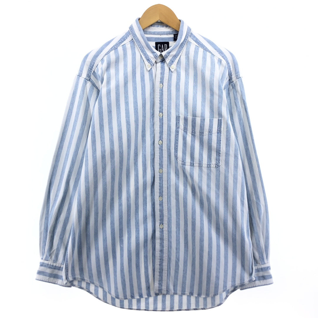 90'S GAP Old Gap Stripe Pattern Long Sleeve Button Down Denim Shirt Men's L Size Vintage /eaa499815