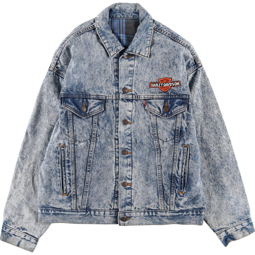 90'S Levi's 70417-9320 Harley Davidson Chemical Wash Denim Jacket G-Jean Made in USA Men's L size /eaa500001