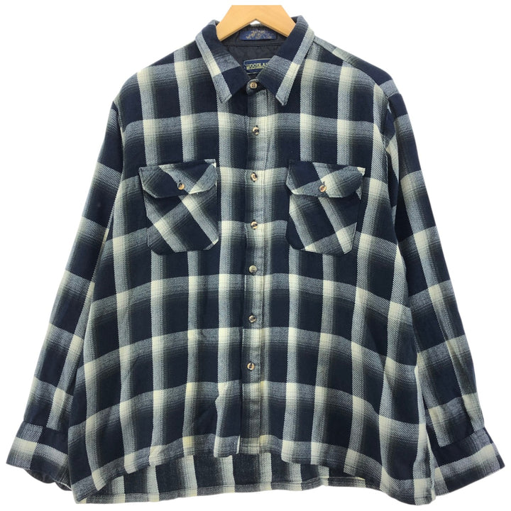 90'S Woodland Ombre Check Long Sleeve Flannel Check Shirt Box Shirt Men's XL /eaa500054