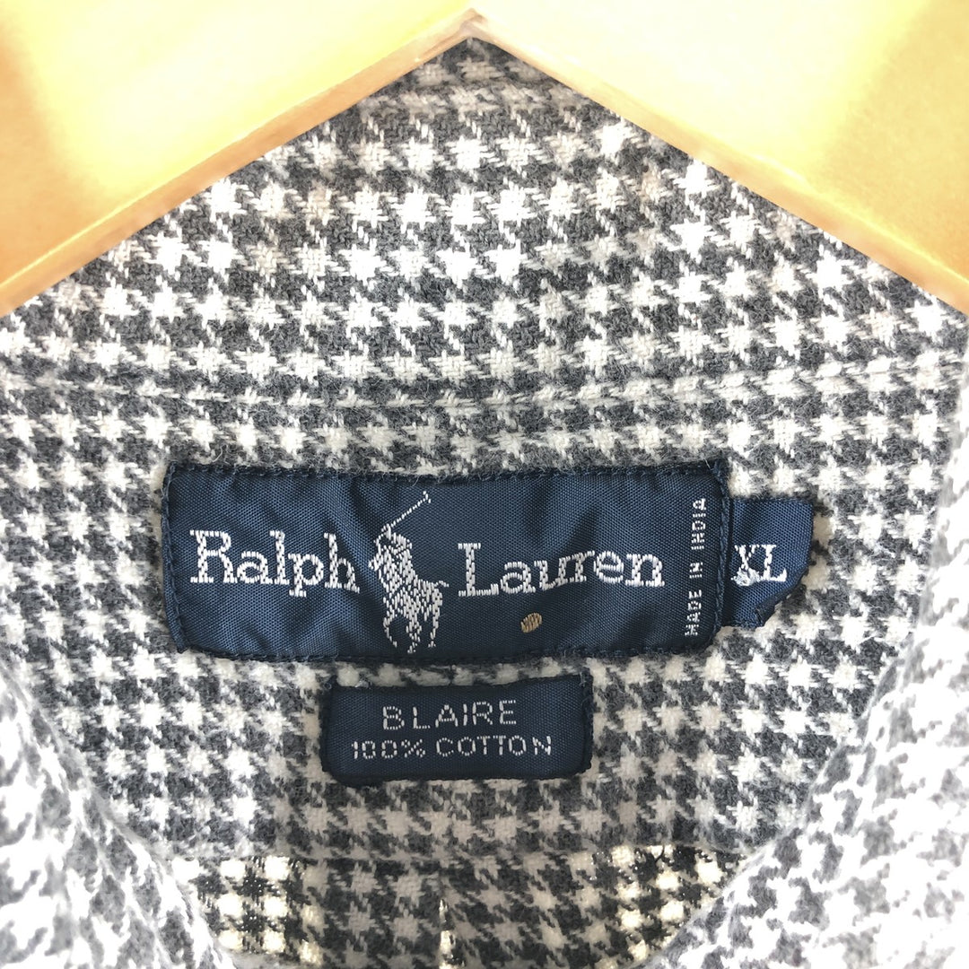 Ralph Lauren Houndstooth Pattern One Point Long Sleeve Button Down Heavy Flannel Check Shirt Men's XL / eaa500073