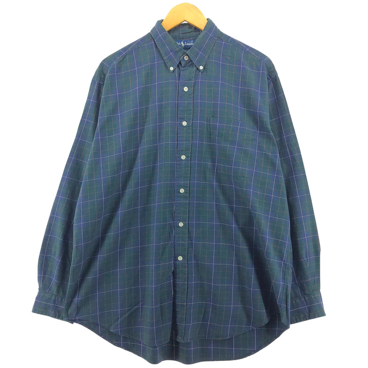 90'S Polo Ralph Lauren Check Pattern Long Sleeve Button Down Check Shirt L /eaa500079