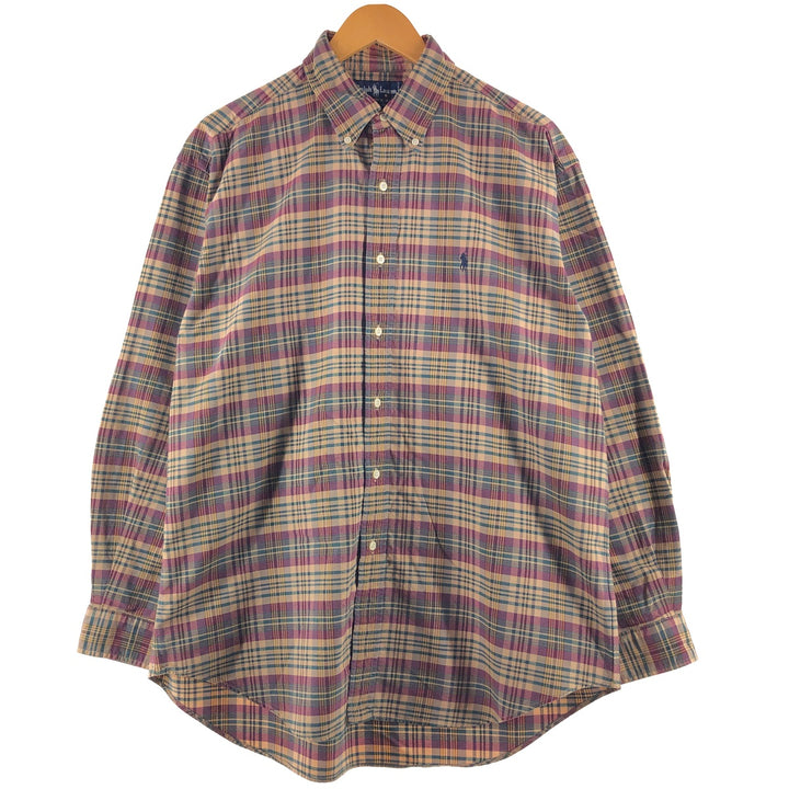 90'S Polo Ralph Lauren Check Pattern Long Sleeve Button-down Check Shirt Men's Size L Vintage /eaa500080