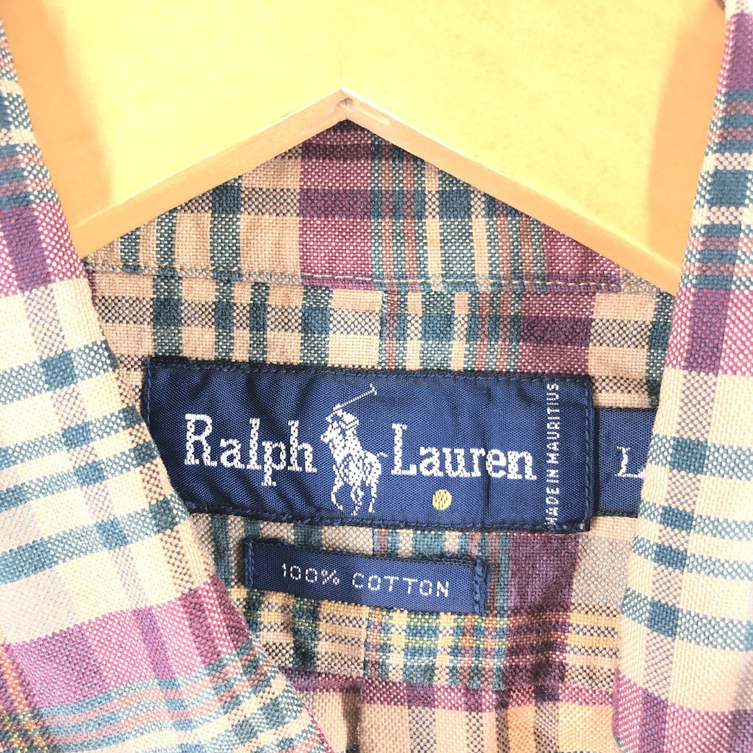 90'S Polo Ralph Lauren Check Pattern Long Sleeve Button-down Check Shirt Men's Size L Vintage /eaa500080