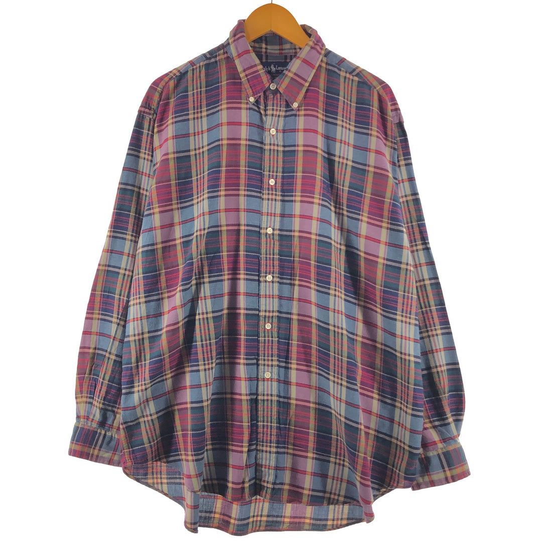 90'S Polo Ralph Lauren Check Pattern One Point Long Sleeve Button Down Check Shirt XL Vintage /eaa500082