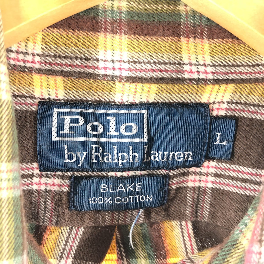 90'S Polo Ralph Lauren Check Pattern One Point Long Sleeve Button Down Check Shirt L Vintage /eaa500086