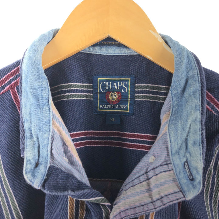 80'S Ralph Lauren CHAPS Stripe Pattern Long Sleeve Button Down Check Shirt Men's XL Vintage /eaa500089