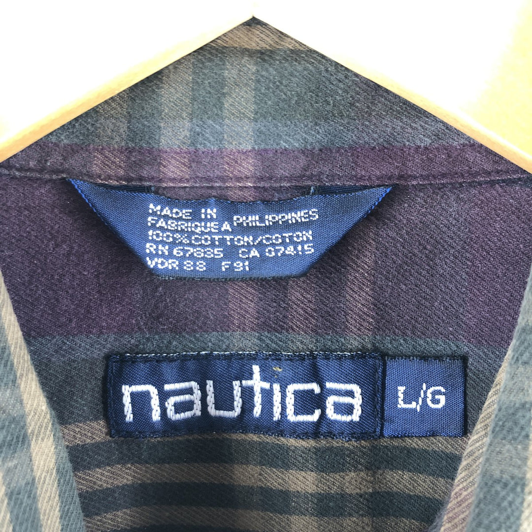 90'S NAUTICA Long Sleeve Cotton Check Shirt Men's Size L Vintage /eaa500098