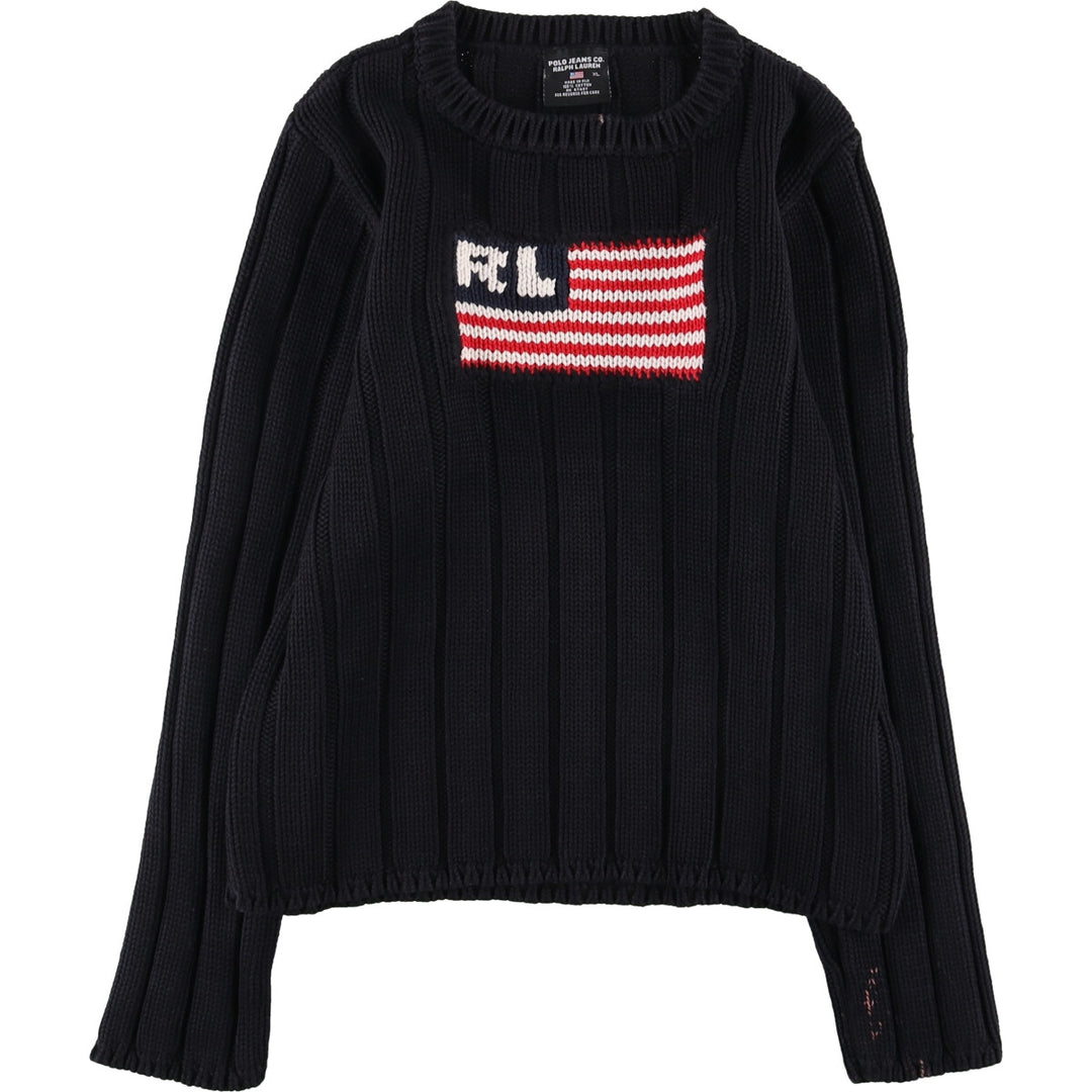 Ralph Lauren POLO JEANS COMPANY Stars and Stripes Ribbed Cotton Knit Sweater Women's XL /eaa500142