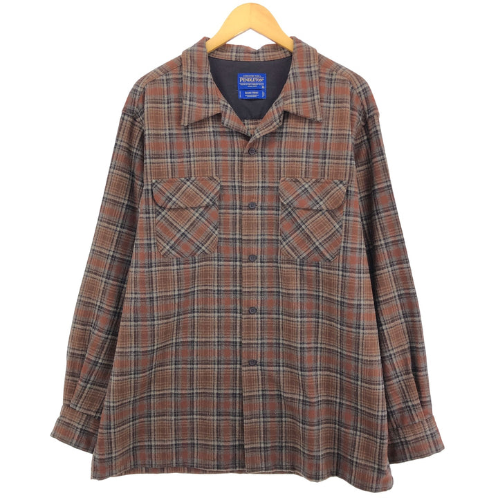 Pendleton Board Shirt Check Pattern Open Collar Wool Box Shirt Men's XL /eaa500206