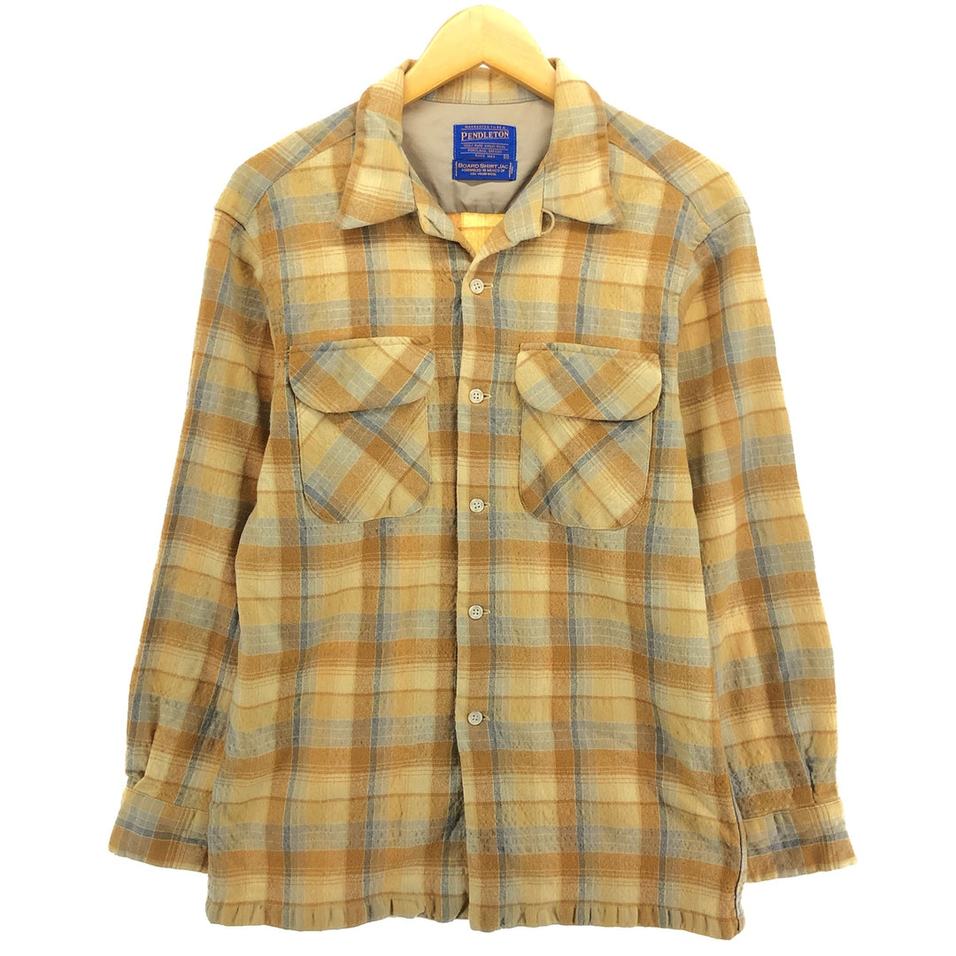 Pendleton Board Shirt Check Pattern Open Collar Wool Box Shirt Men's M Size /eaa500208