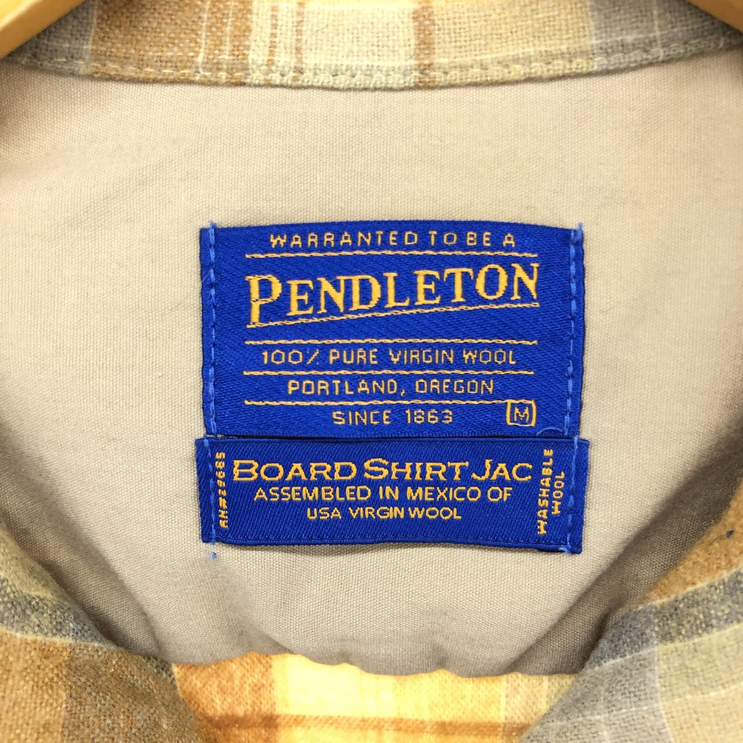 Pendleton Board Shirt Check Pattern Open Collar Wool Box Shirt Men's M Size /eaa500208