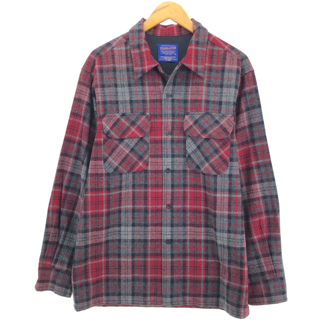 Pendleton Board Shirt Check Pattern Open Collar Wool Box Shirt Men's M Size /eaa500209