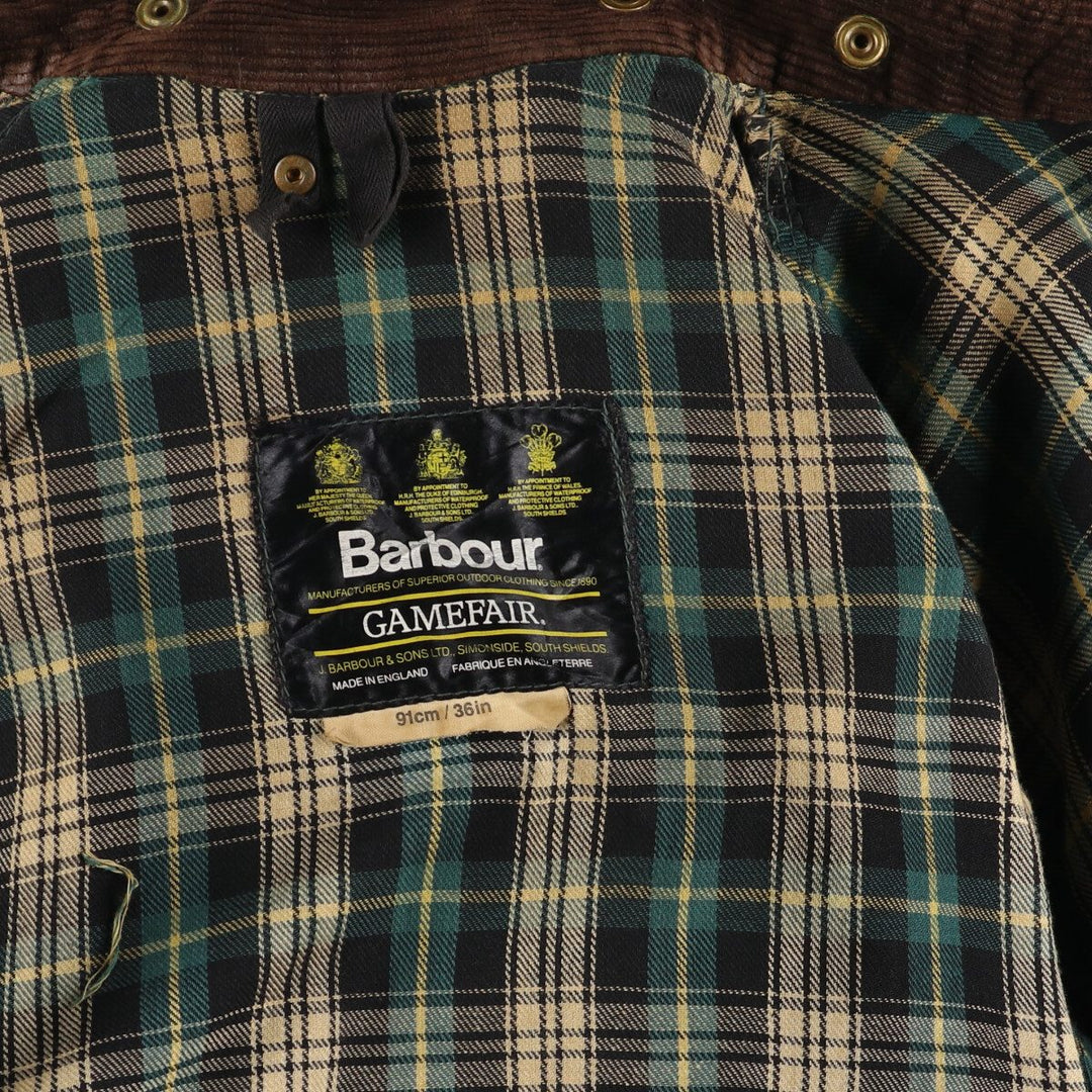 90'S Barbour Game Fair Old 3 Warrant Waxed Cotton Oiled Jacket Made in England 36in Men's S equivalent /eaa500255