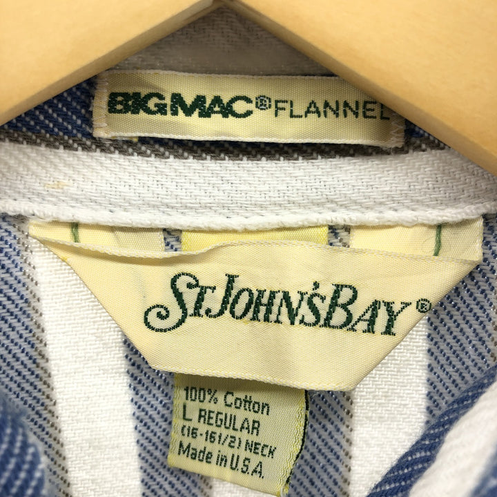 80's ST JOHN'S BAY BIG MAC FLANNEL Stripe Pattern Long Sleeve Flannel Shirt Made in USA Men's L /eaa500437