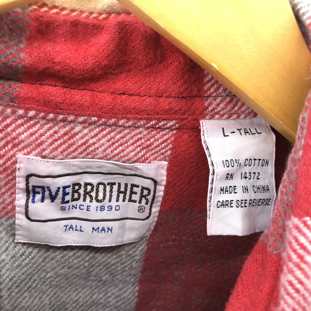 90'S Five Brother Long Sleeve Heavy Flannel Check Shirt Men's L Size Vintage /eaa500440