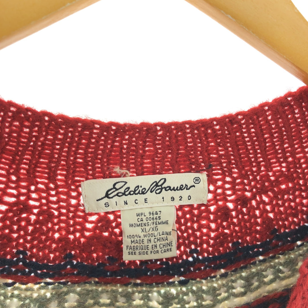 Eddie Bauer Nordic Print Sweater, Women's, Size XL wool navy blue type Vintage Second Hand