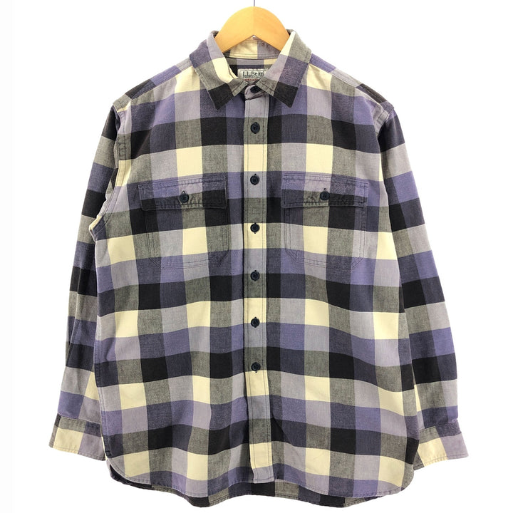 LLBean CHAMOIS CLOTH SHIRT Check Pattern Long Sleeve Chamois Cloth Shirt Men's M size /eaa500860