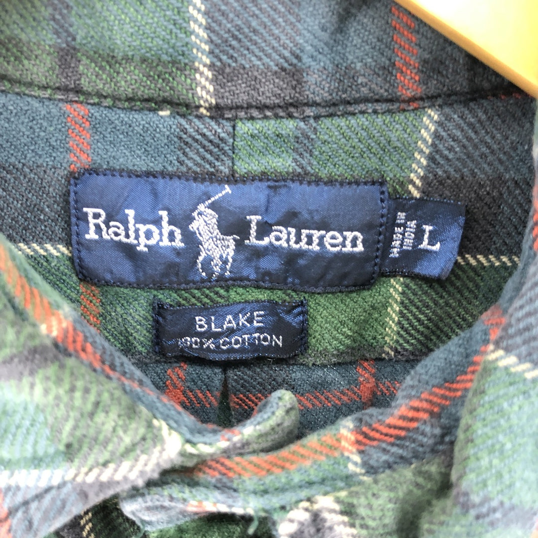 Ralph Lauren BLAKE long sleeve button down heavy flannel check shirt men's size L / eaa500864