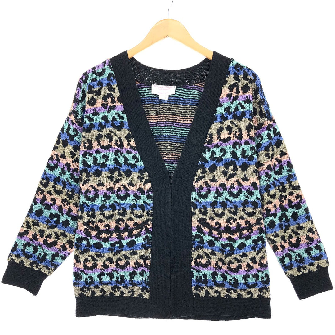 FRENCH RAGS Leopard Pattern Wool Knit Cardigan Made in USA Women's Size L /eaa500988