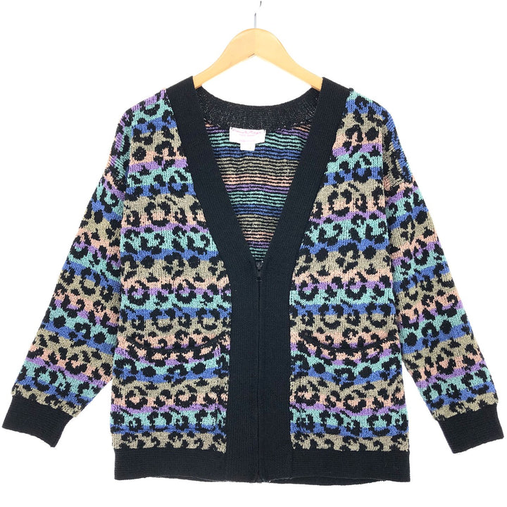 FRENCH RAGS Leopard Pattern Wool Knit Cardigan Made in USA Women's Size L /eaa500988