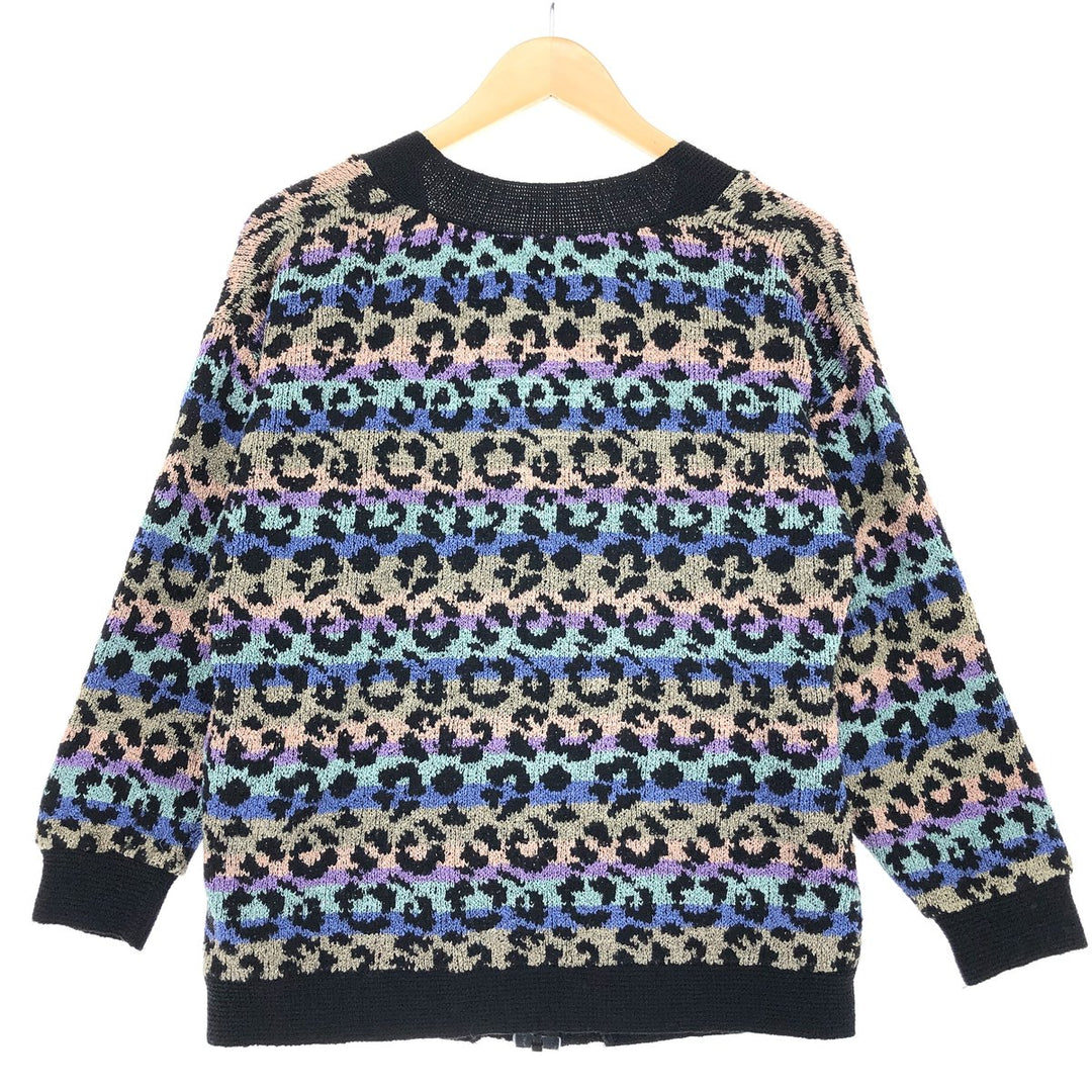 FRENCH RAGS Leopard Pattern Wool Knit Cardigan Made in USA Women's Size L /eaa500988