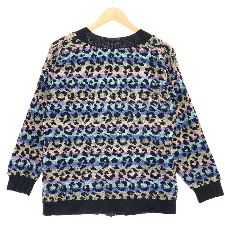 FRENCH RAGS Leopard Pattern Wool Knit Cardigan Made in USA Women's Size L /eaa500988