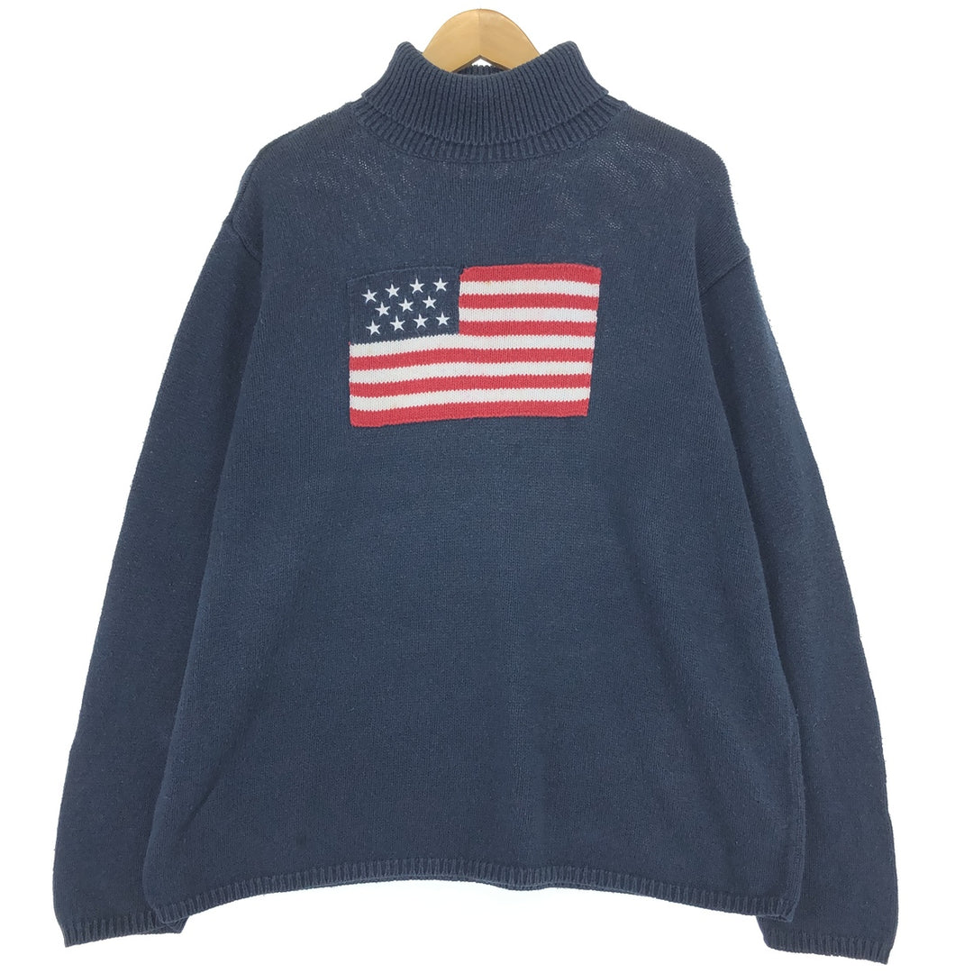 CAROLINA COLOURS Stars and Stripes Turtleneck Ramie x Cotton Knit Sweater Women's XL /eaa500998