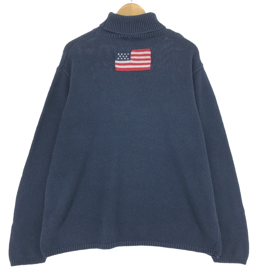 CAROLINA COLOURS Stars and Stripes Turtleneck Ramie x Cotton Knit Sweater Women's XL /eaa500998