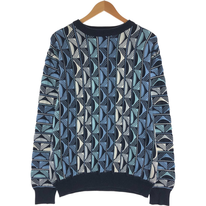 FX FUSION All-Over Print 3D Knit Sweater, Men's Size L cotton black type Vintage Second Hand