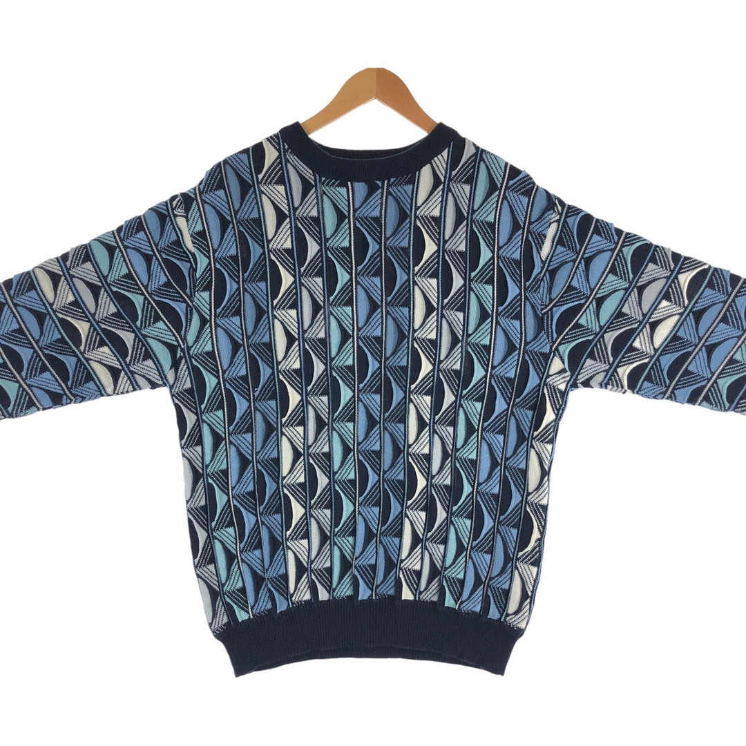 FX FUSION All-Over Print 3D Knit Sweater, Men's Size L cotton black type Vintage Second Hand