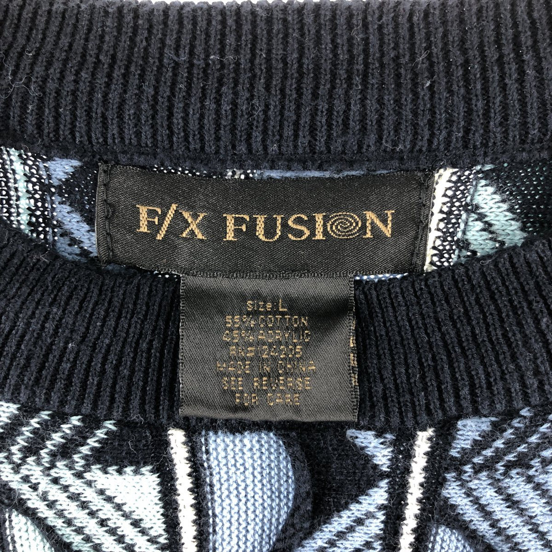 FX FUSION All-Over Print 3D Knit Sweater, Men's Size L cotton black type Vintage Second Hand