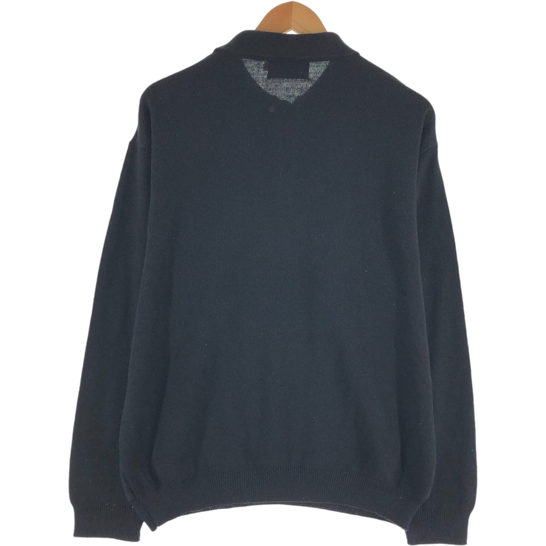 All-over print, collared, 3D knit, half-button sweater, made in Canada, men's size M acrylic black type Vintage Second Hand
