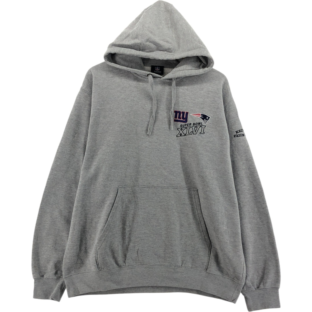 TEAM APPAREL NFL New England Patriots SUPER BOWL XLVI Pullover Hoodie, Men's Size XL cotton gray type Vintage Second Hand