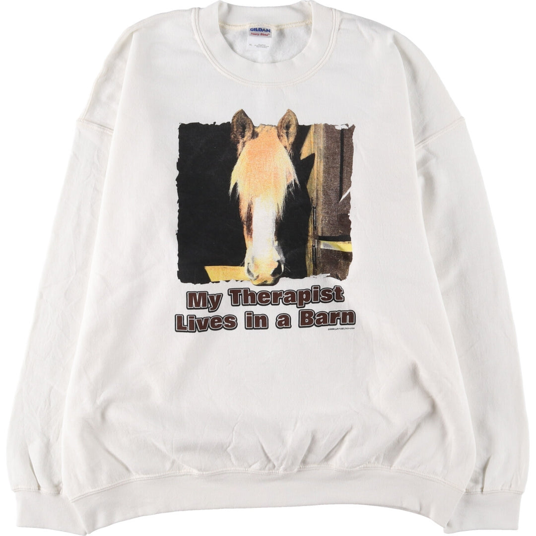 Gildan Animal Print Sweatshirt, Men's XL cotton white type Vintage Second Hand