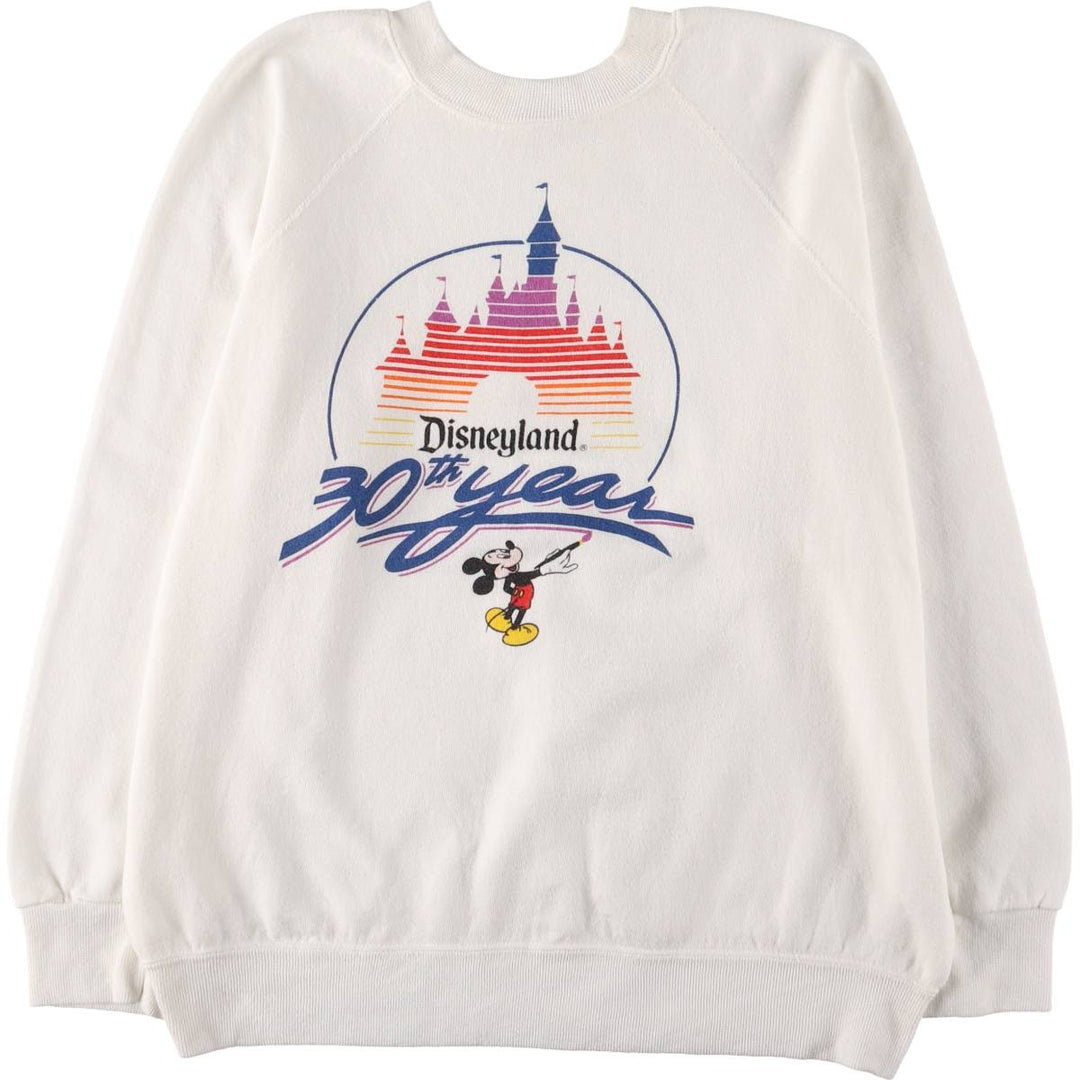 80'S Disney MICKEY MOUSE Mickey Mouse character sweatshirt, sweatshirt, men's XL size, vintage polyester white type Vintage Second Hand