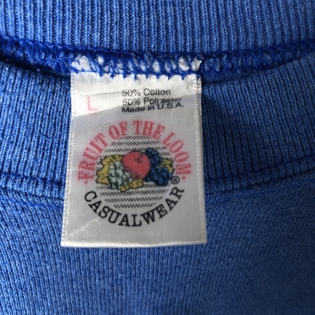 Vintage 90'S Fruit of the Loom plain blank sweatshirt, made in the USA, men's size L cotton blue type Vintage Second Hand