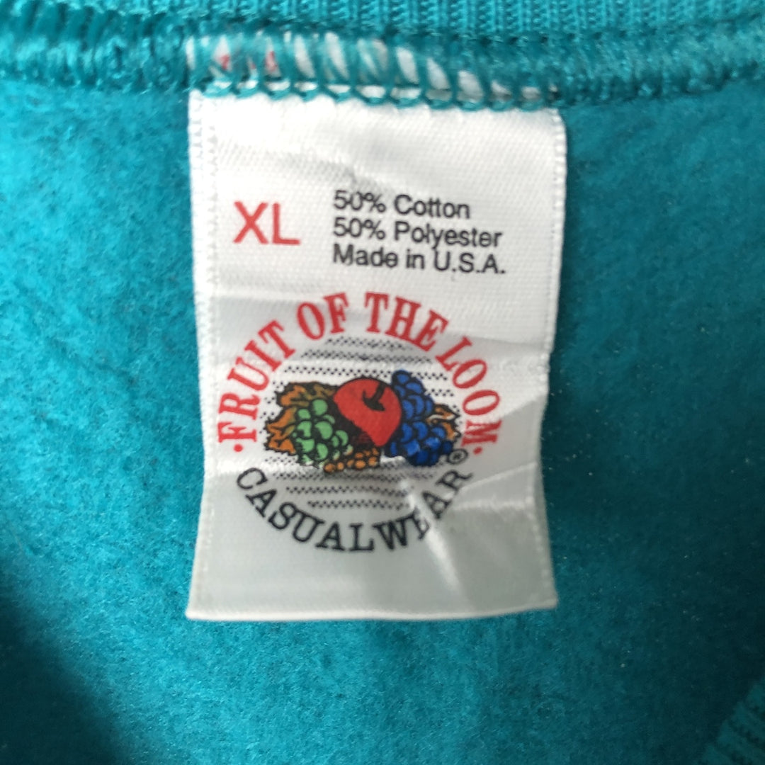 Vintage 90'S Fruit of the Loom plain blank sweatshirt, made in the USA, men's size XL cotton turquoise blue Vintage Second Hand