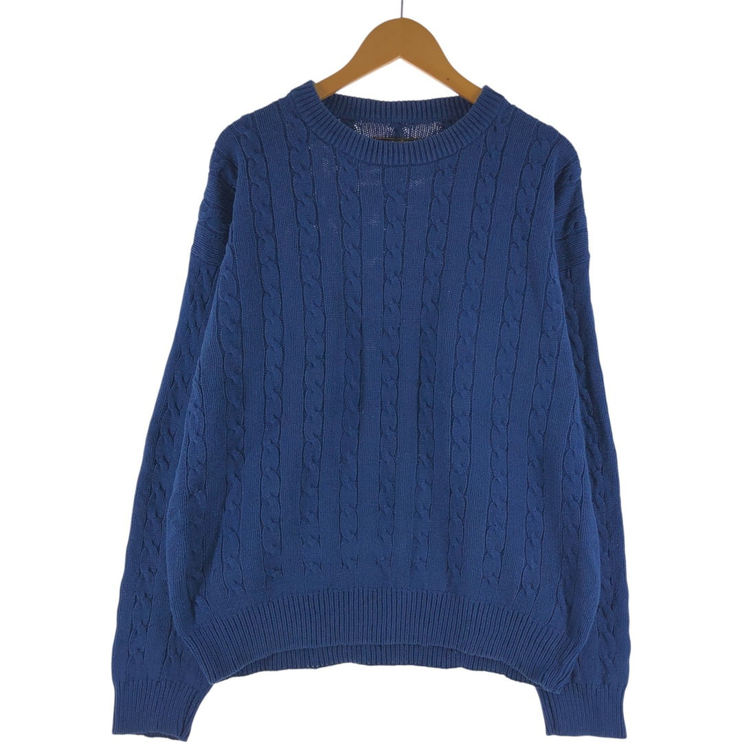 80s-90'S Eddie Bauer Black Tag Cable Knit Cotton Knit Sweater Men's Size L Vintage cotton blue type Vintage Second Hand