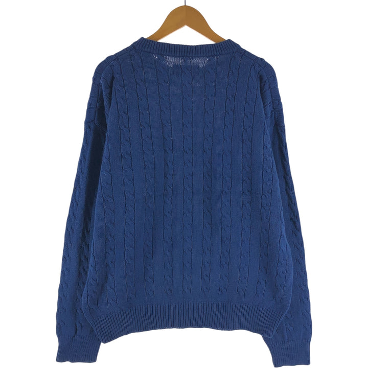 80s-90'S Eddie Bauer Black Tag Cable Knit Cotton Knit Sweater Men's Size L Vintage cotton blue type Vintage Second Hand