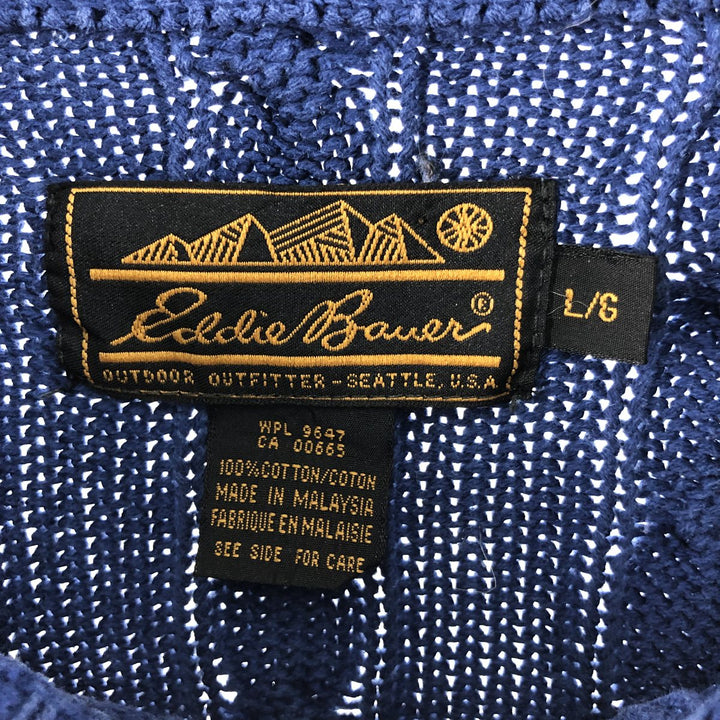 80s-90'S Eddie Bauer Black Tag Cable Knit Cotton Knit Sweater Men's Size L Vintage cotton blue type Vintage Second Hand