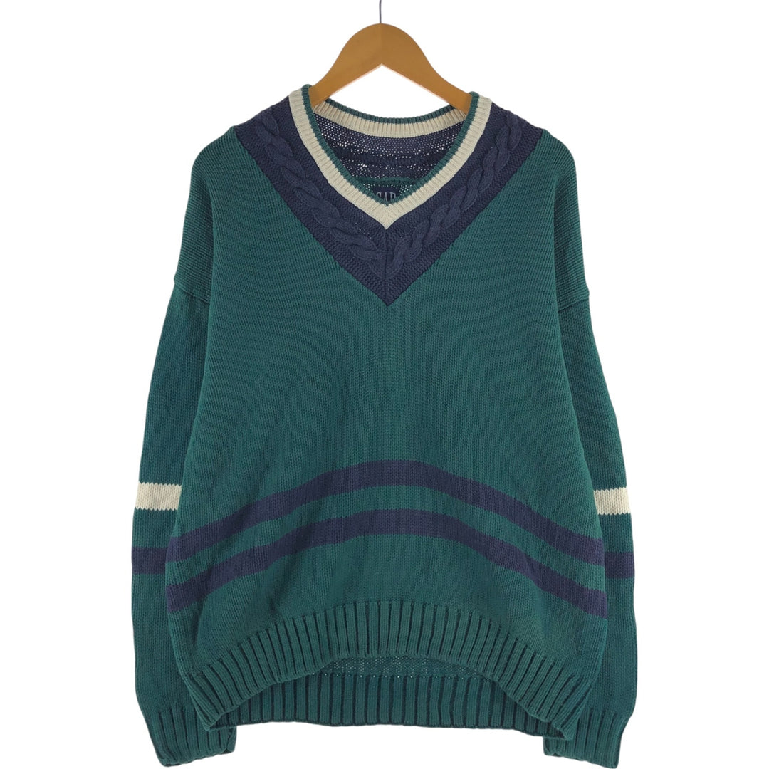 90'S GAP Old Gap V-neck cotton knit sweater Men's size L Vintage cotton Green type dark green Vintage Second Hand