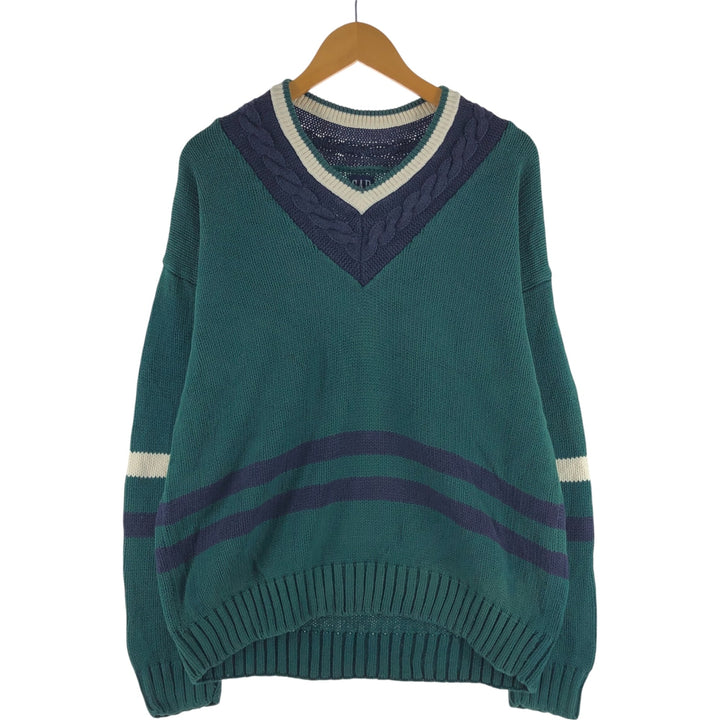 90'S GAP Old Gap V-neck cotton knit sweater Men's size L Vintage cotton Green type dark green Vintage Second Hand