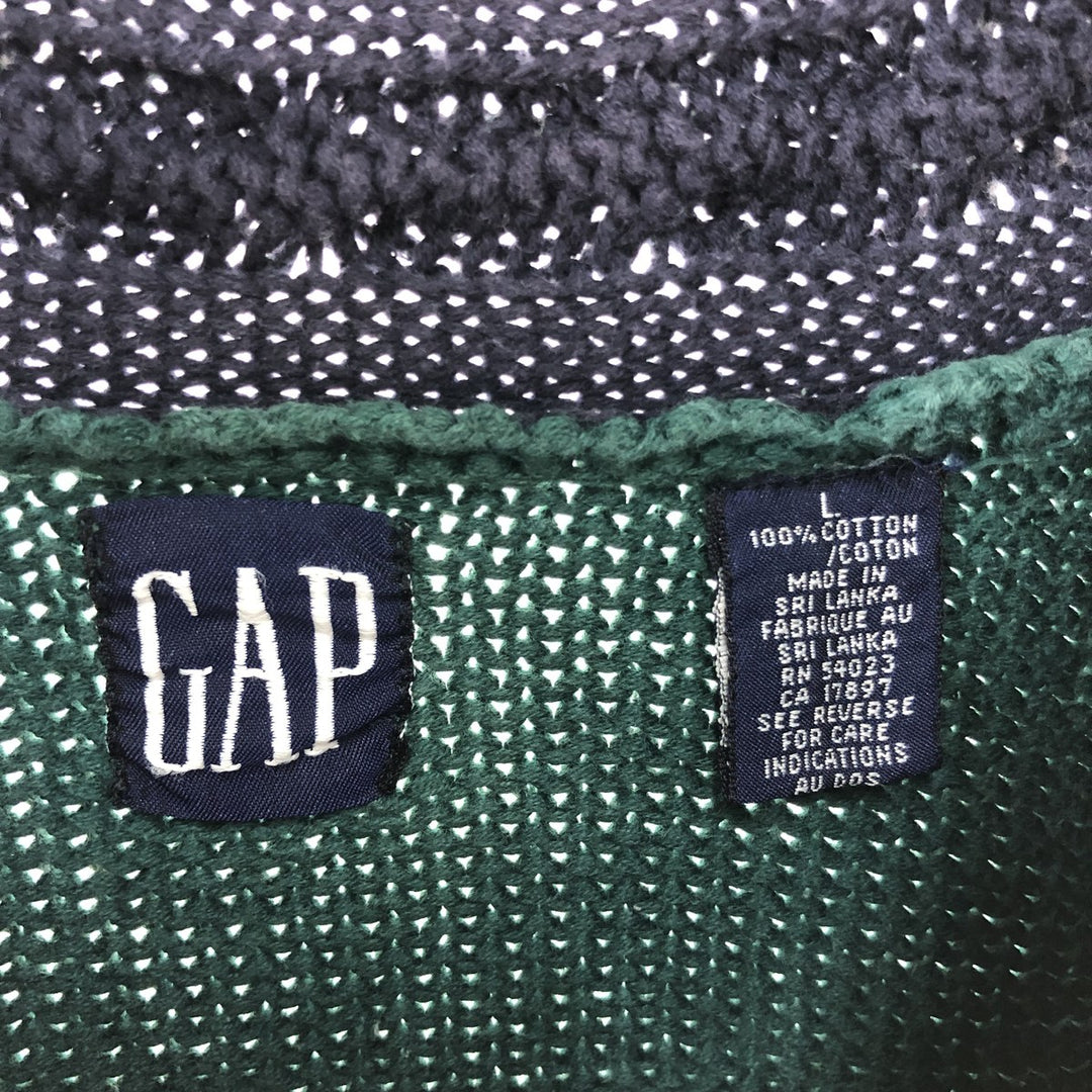 90'S GAP Old Gap V-neck cotton knit sweater Men's size L Vintage cotton Green type dark green Vintage Second Hand