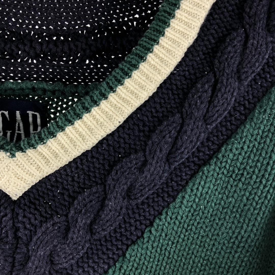 90'S GAP Old Gap V-neck cotton knit sweater Men's size L Vintage cotton Green type dark green Vintage Second Hand