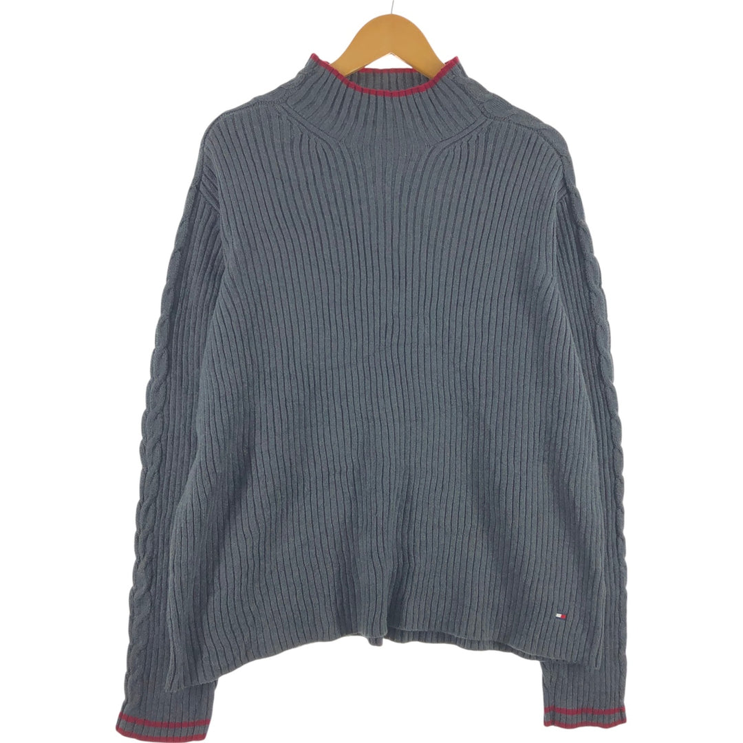 Tommy Hilfiger High-neck cotton knit sweater, men's size L cotton gray type Vintage Second Hand