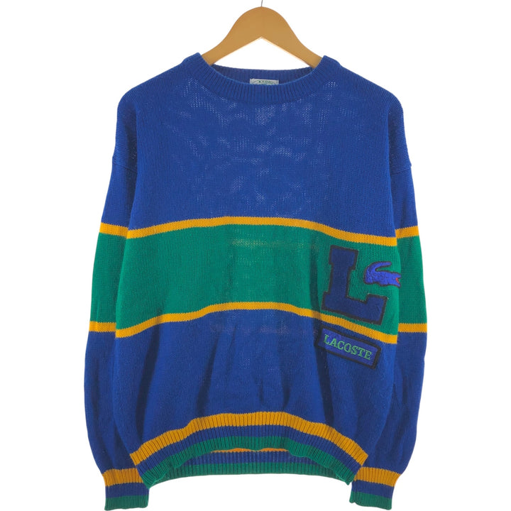 80'S Lacoste IZOD Multi-border Acrylic Knit Sweater 16-18 (L) Men's L equivalent Vintage acrylic blue type Vintage Second Hand