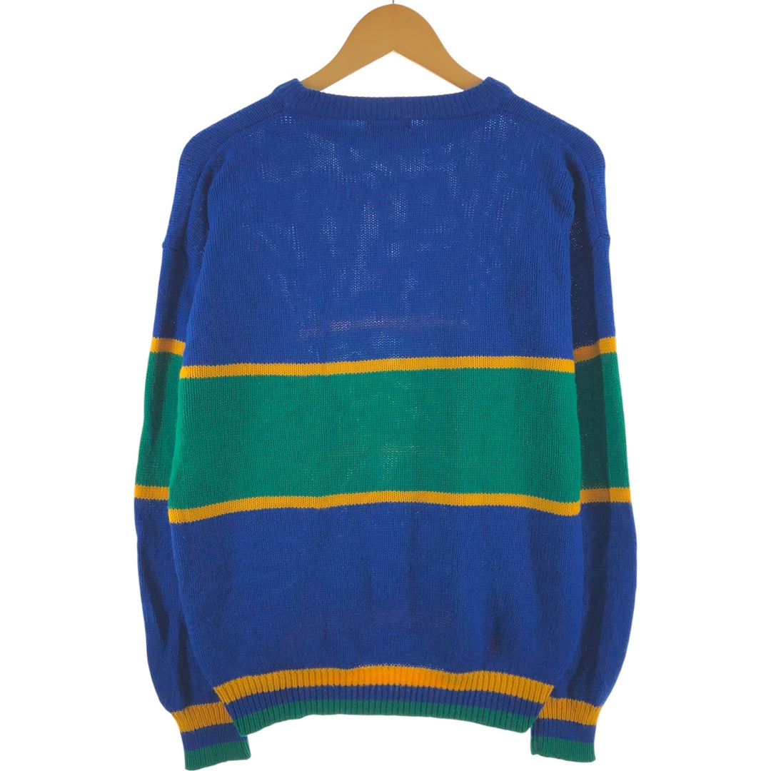 80'S Lacoste IZOD Multi-border Acrylic Knit Sweater 16-18 (L) Men's L equivalent Vintage acrylic blue type Vintage Second Hand