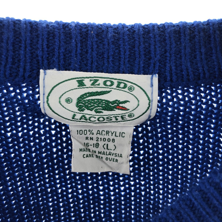 80'S Lacoste IZOD Multi-border Acrylic Knit Sweater 16-18 (L) Men's L equivalent Vintage acrylic blue type Vintage Second Hand