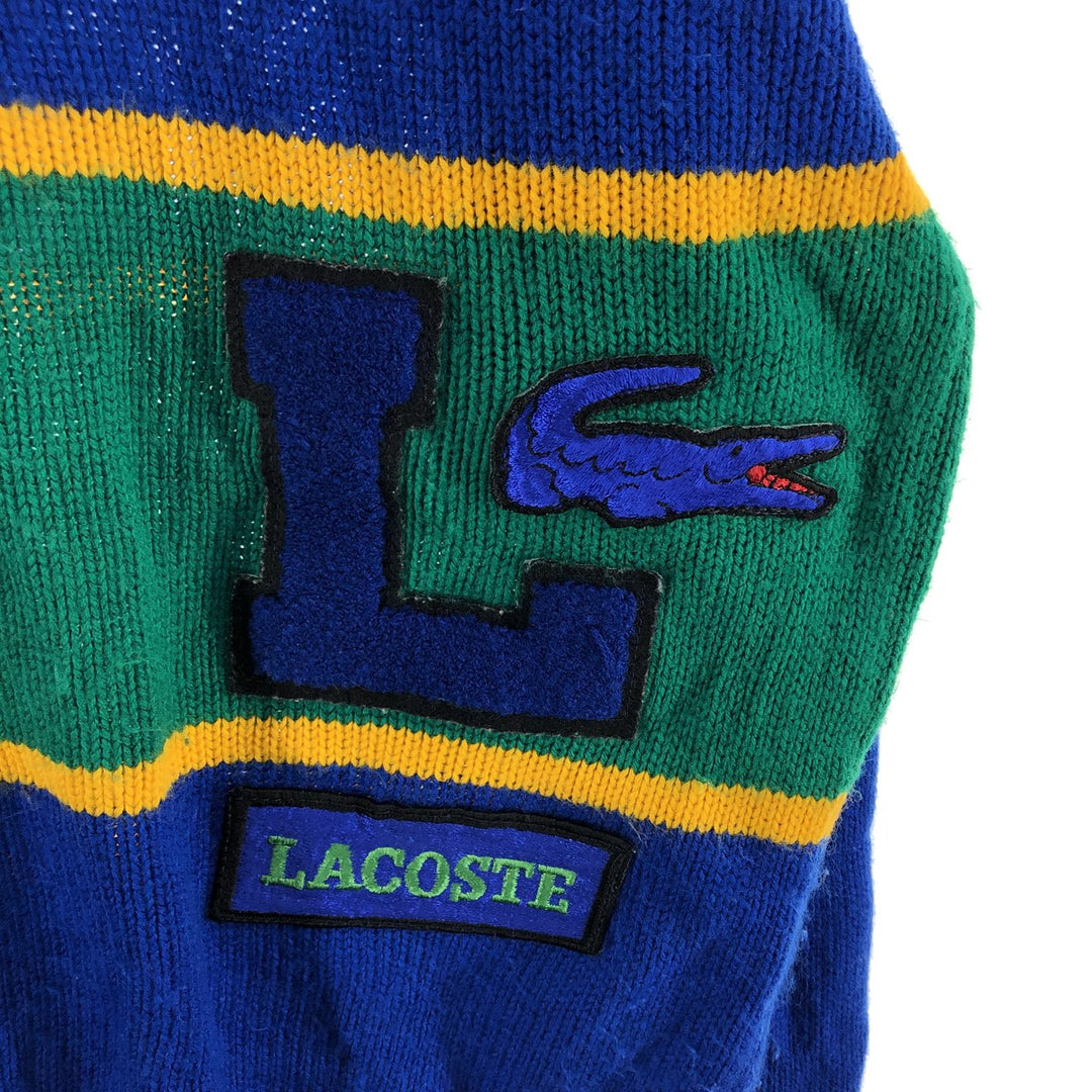 80'S Lacoste IZOD Multi-border Acrylic Knit Sweater 16-18 (L) Men's L equivalent Vintage acrylic blue type Vintage Second Hand