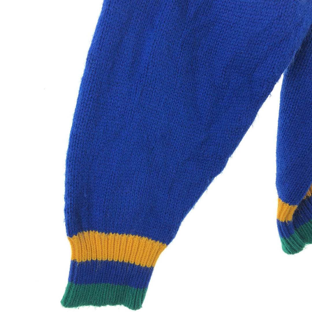 80'S Lacoste IZOD Multi-border Acrylic Knit Sweater 16-18 (L) Men's L equivalent Vintage acrylic blue type Vintage Second Hand